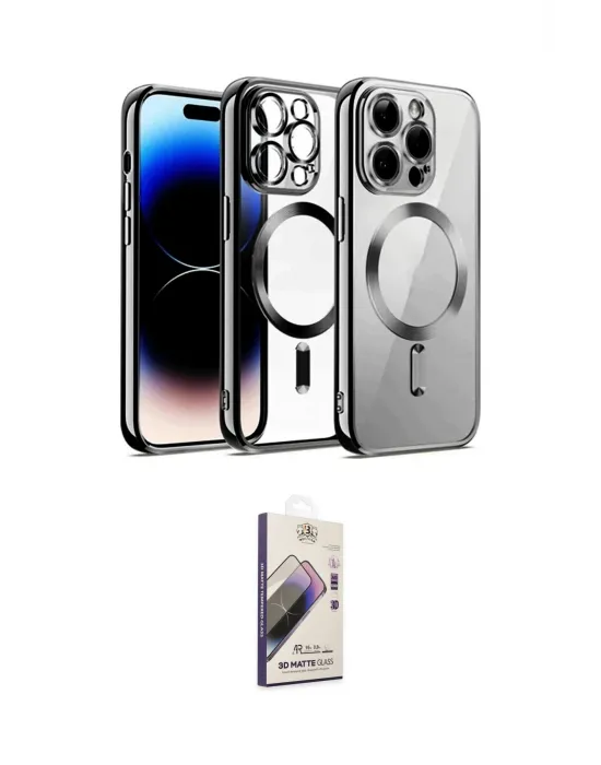 ieg™ iPhone 13 Pro Max Kılıf Nova Işık Özel Seri - Siyah Bilvis 3D Mat Cam Ekran Koruyucu