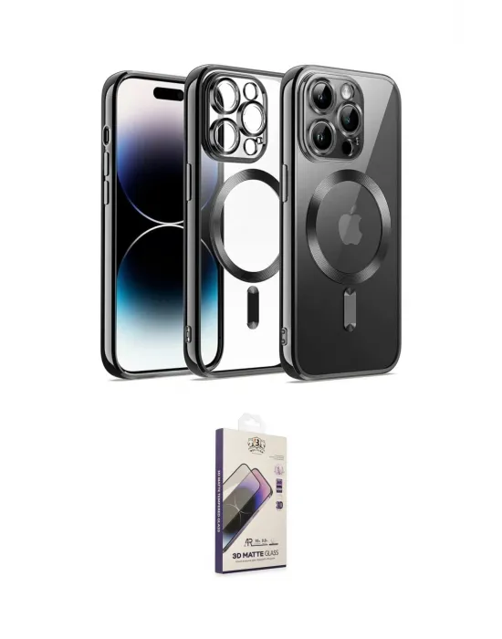 ieg™ iPhone 13 Pro Max Kılıf Nova Işık Özel Seri - Siyah Bilvis 3D Mat Cam Ekran Koruyucu