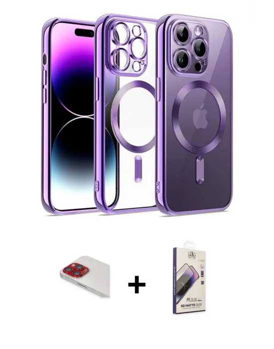 ieg™ iPhone 13 Pro Max Kılıf Nova Işık Özel Seri - Siyah Bilvis 3D Mat Cam Ekran Koruyucu + Pers Alüminyum Kamera Lens - KI