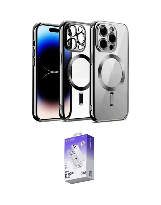 ieg™ iPhone 13 Pro Max Kılıf Nova Işık Özel Seri - Siyah Bilvis 5in1 3D Magic Cam Ekran Koruyucu