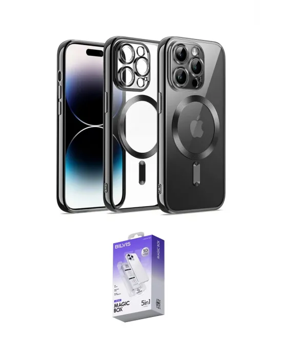 ieg™ iPhone 13 Pro Max Kılıf Nova Işık Özel Seri - Siyah Bilvis 5in1 3D Magic Cam Ekran Koruyucu