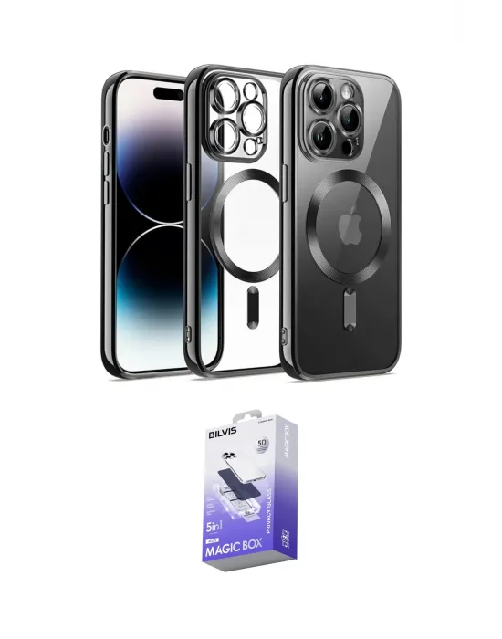 ieg™ iPhone 13 Pro Max Kılıf Nova Işık Özel Seri - Siyah Bilvis 5in1 5D Magic Hayalet Cam Ekran Koruyucu