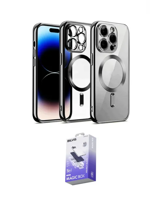 ieg™ iPhone 13 Pro Max Kılıf Nova Işık Özel Seri - Siyah Bilvis 5in1 5D Magic Hayalet Cam Ekran Koruyucu