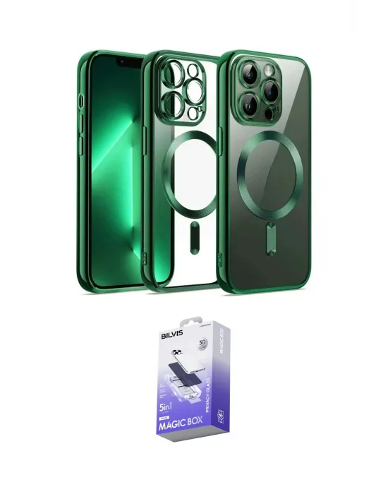 ieg™ iPhone 13 Pro Max Kılıf Nova Işık Özel Seri - Siyah Bilvis 5in1 5D Magic Hayalet Cam Ekran Koruyucu