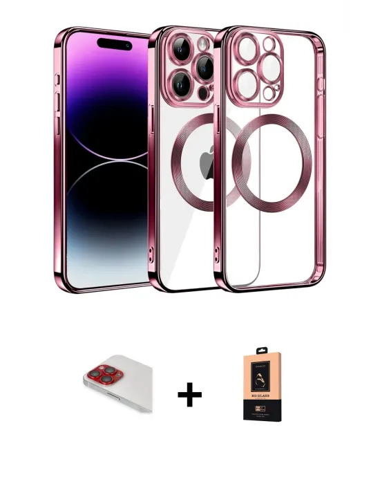 ieg™ iPhone 13 Pro Max Kılıf Pusula Form - Şeffaf Maxco Cam Ekran Koruyucu + Pers Alüminyum Kamera Lens - KI