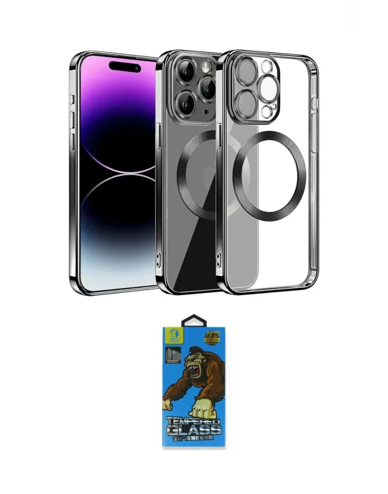 ieg™ iPhone 13 Pro Max Kılıf Pusula Form - Siyah 18D Cam Ekran Koruyucu