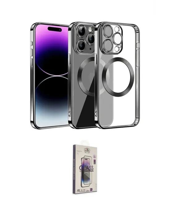 ieg™ iPhone 13 Pro Max Kılıf Pusula Form - Siyah Bilvis 3D Cam Ekran Koruyucu