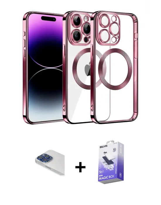 ieg™ iPhone 13 Pro Max Kılıf Pusula Form - Siyah Bilvis 5in1 5D Magic Hayalet Cam Ekran Koruyucu + Pers Alüminyum Kamera Lens - LT