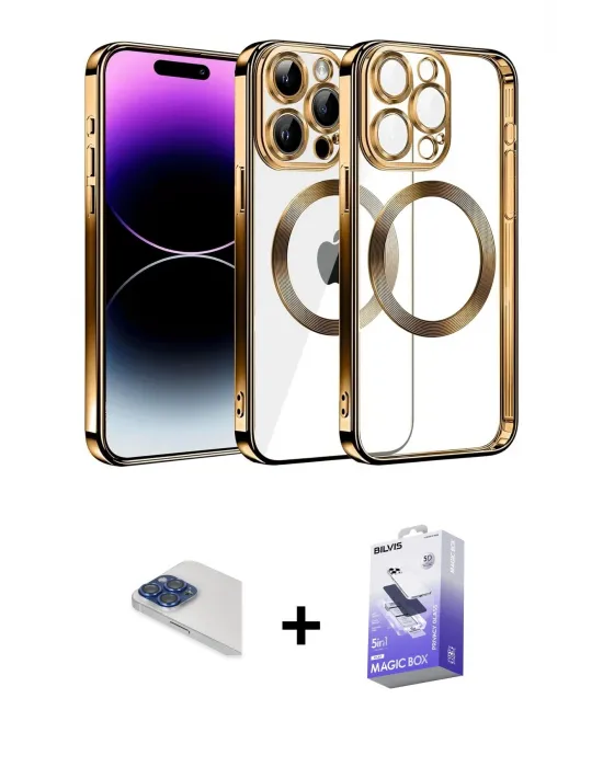 ieg™ iPhone 13 Pro Max Kılıf Pusula Form - Siyah Bilvis 5in1 5D Magic Hayalet Cam Ekran Koruyucu + Pers Alüminyum Kamera Lens - LT
