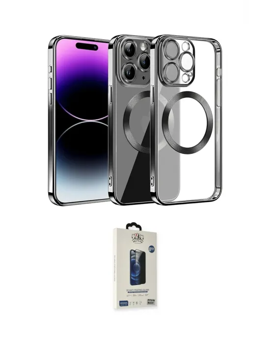 ieg™ iPhone 13 Pro Max Kılıf Pusula Form - Siyah Bilvis Hayalet Cam Ekran Koruyucu