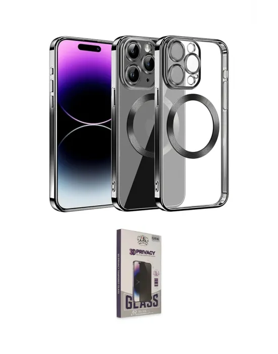ieg™ iPhone 13 Pro Max Kılıf Pusula Form - Siyah Bilvis Hayalet Cam Ekran Koruyucu