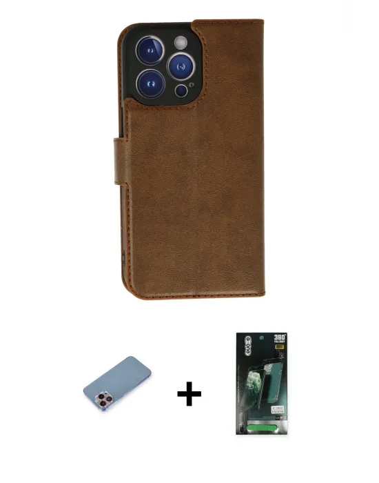 ieg™ iPhone 13 Pro Max Kılıf Siluet Işık Serisi - Şeffaf 360 Full Body Arka Koruyucu + Shine Kamera Lens Koruma Cam - PE