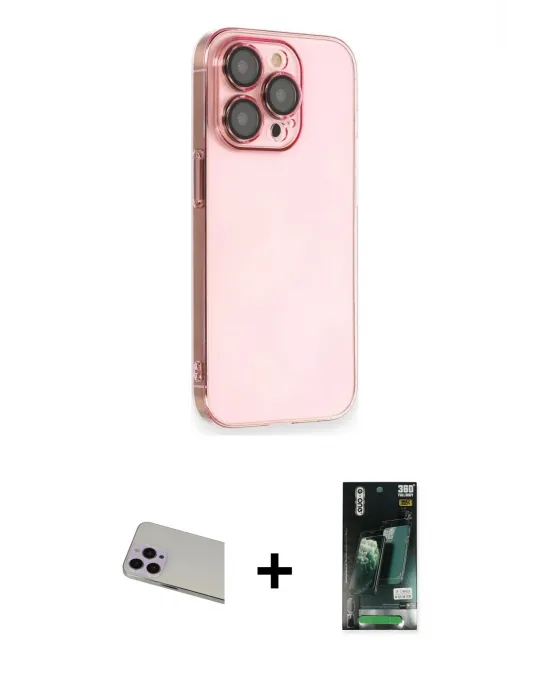 ieg™ iPhone 13 Pro Max Kılıf Siluet Minimal Özel Seri - Şeffaf 360 Full Body Arka Koruyucu + Rainbow Kamera Lens Koruma Cam - MR