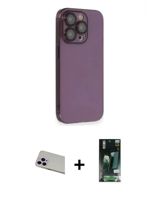 ieg™ iPhone 13 Pro Max Kılıf Siluet Minimal Özel Seri - Şeffaf 360 Full Body Arka Koruyucu + Rainbow Kamera Lens Koruma Cam - MR