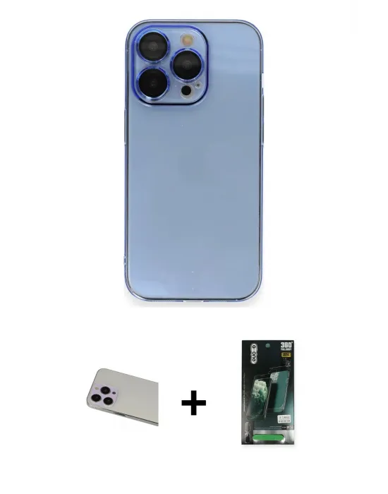 ieg™ iPhone 13 Pro Max Kılıf Siluet Minimal Özel Seri - Şeffaf 360 Full Body Arka Koruyucu + Rainbow Kamera Lens Koruma Cam - MR
