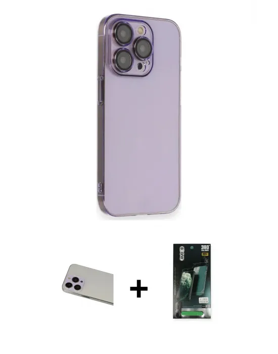 ieg™ iPhone 13 Pro Max Kılıf Siluet Minimal Özel Seri - Şeffaf 360 Full Body Arka Koruyucu + Rainbow Kamera Lens Koruma Cam - MR