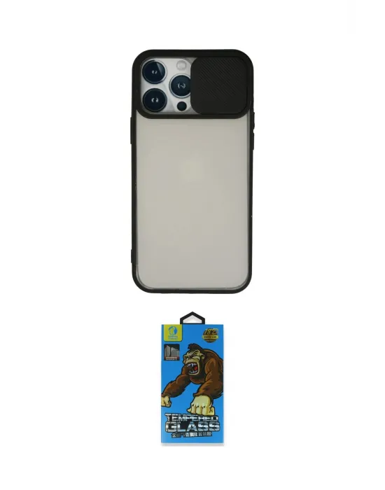 ieg™ iPhone 13 Pro Max Kılıf Vadi Çizgi - Siyah 18D Cam Ekran Koruyucu