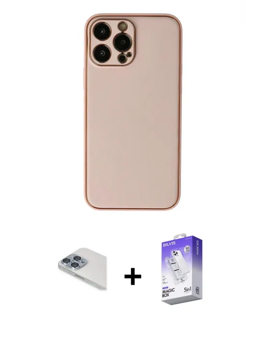 ieg™ iPhone 13 Pro Max Kılıf Yadigar Klasik - Siyah Bilvis 5in1 3D Magic Cam Ekran Koruyucu + Pers Alüminyum Kamera Lens - SABE