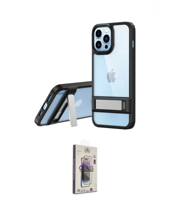 ieg™ iPhone 13 Pro Max Kılıf Yadigar Yansıma - Siyah Bilvis 3D Cam Ekran Koruyucu