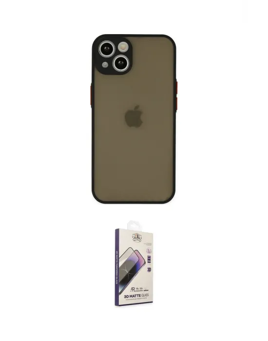 ieg™ iPhone 14 Kılıf Ahenk Çizgi Serisi - Siyah Bilvis 3D Mat Cam Ekran Koruyucu