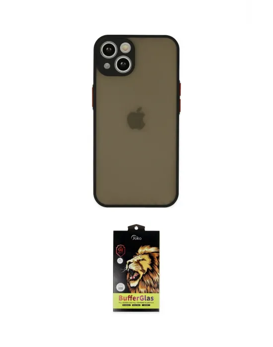 ieg™ iPhone 14 Kılıf Ahenk Çizgi Serisi - Siyah Buffer Cam Ekran Koruyucu