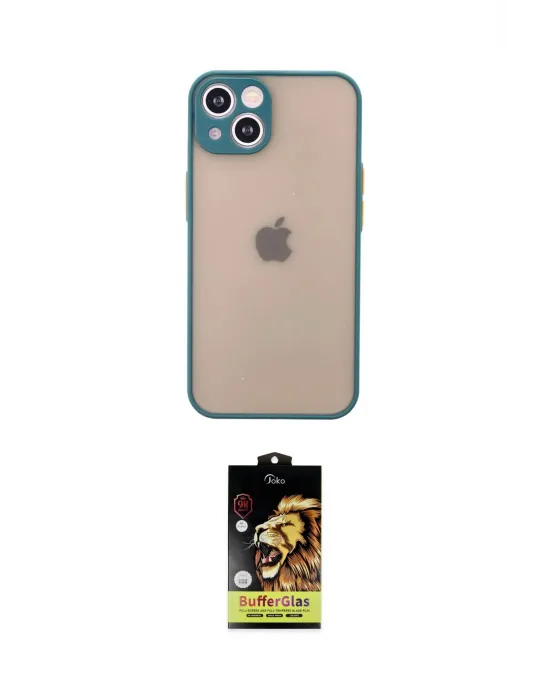 ieg™ iPhone 14 Kılıf Ahenk Çizgi Serisi - Siyah Buffer Cam Ekran Koruyucu