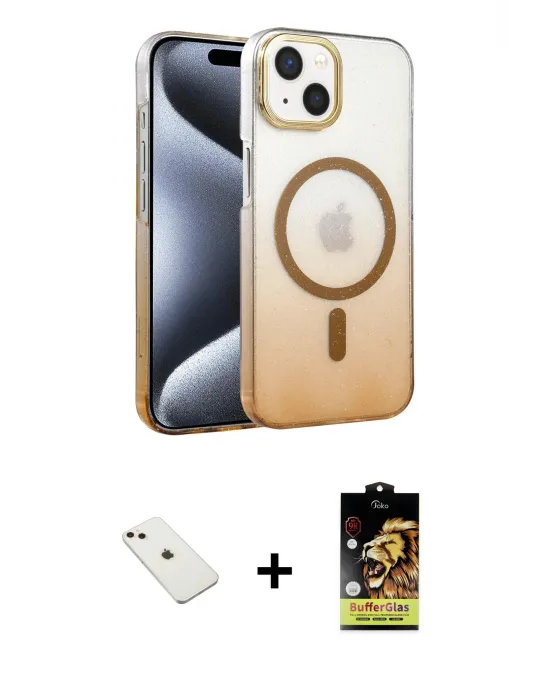 ieg™ iPhone 14 Kılıf Ahenk Doku Özel Seri - Siyah Buffer Cam Ekran Koruyucu + Diamond Kamera Lens - PE
