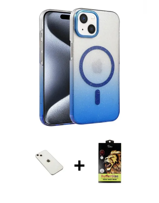 ieg™ iPhone 14 Kılıf Ahenk Doku Özel Seri - Siyah Buffer Cam Ekran Koruyucu + Diamond Kamera Lens - PE