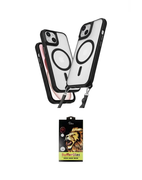 ieg™ iPhone 14 Kılıf Atlas Doku Koleksiyonu - Siyah Buffer Cam Ekran Koruyucu