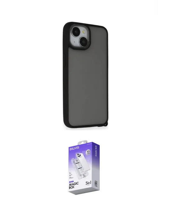 ieg™ iPhone 14 Kılıf Atlas Form - Siyah Bilvis 5in1 3D Magic Cam Ekran Koruyucu