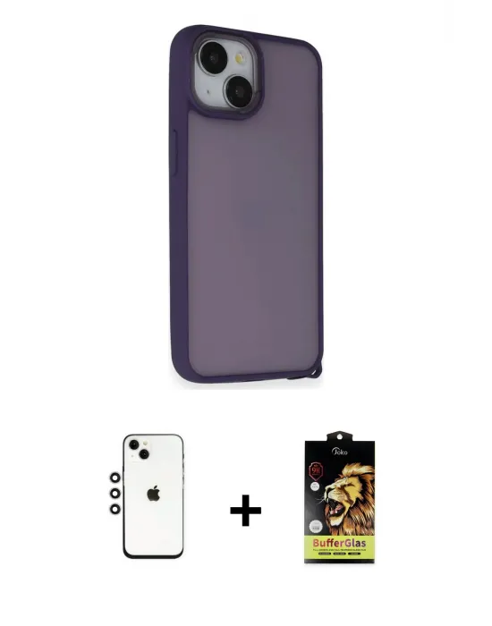 ieg™ iPhone 14 Kılıf Atlas Form - Siyah Buffer Cam Ekran Koruyucu + Shine Kamera Lens - GS