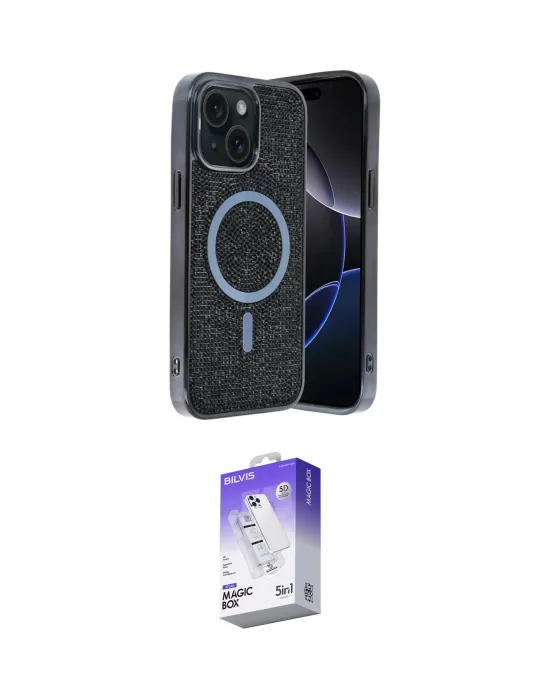 ieg™ iPhone 14 Kılıf Eksen Çizgi - Siyah Bilvis 5in1 3D Magic Cam Ekran Koruyucu