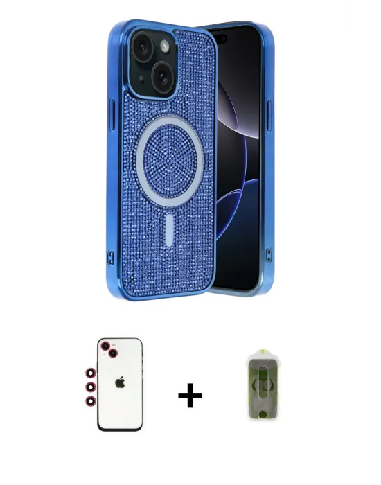 ieg™ iPhone 14 Kılıf Eksen Çizgi - Siyah Joko Magic 5D Hayalet Cam + Shine Kamera Lens - KI