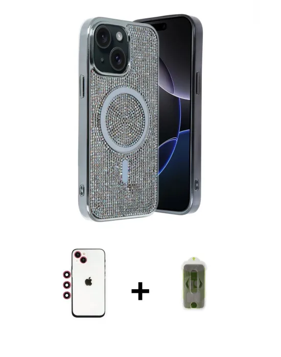 ieg™ iPhone 14 Kılıf Eksen Çizgi - Siyah Joko Magic 5D Hayalet Cam + Shine Kamera Lens - KI
