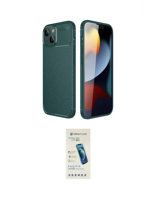 ieg™ iPhone 14 Kılıf Eksen Form Prime - Şeffaf Pasifik Cam Ekran Koruyucu