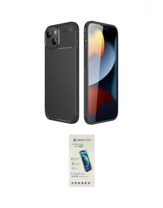 ieg™ iPhone 14 Kılıf Eksen Form Prime - Şeffaf Pasifik Cam Ekran Koruyucu