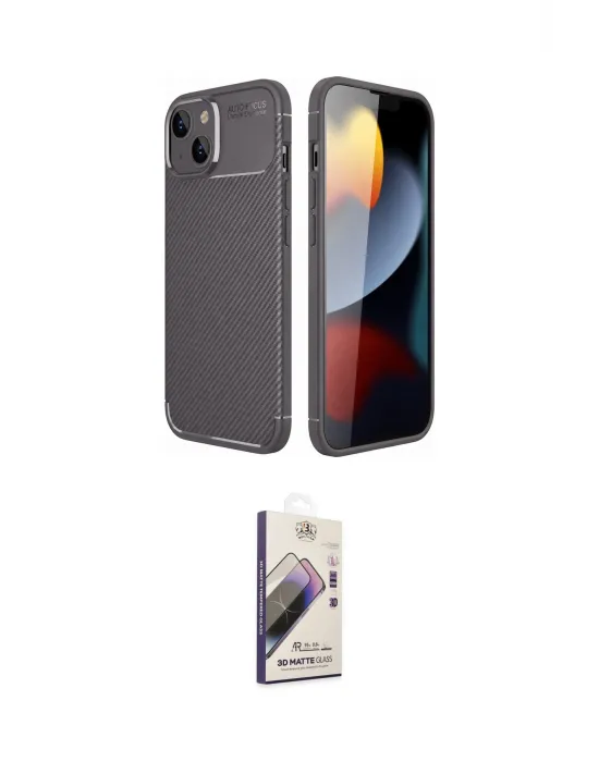 ieg™ iPhone 14 Kılıf Eksen Form Prime - Siyah Bilvis 3D Mat Cam Ekran Koruyucu