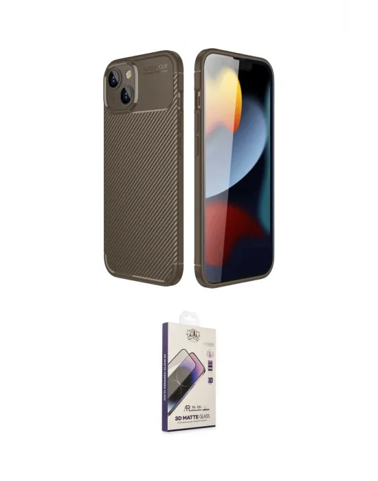 ieg™ iPhone 14 Kılıf Eksen Form Prime - Siyah Bilvis 3D Mat Cam Ekran Koruyucu
