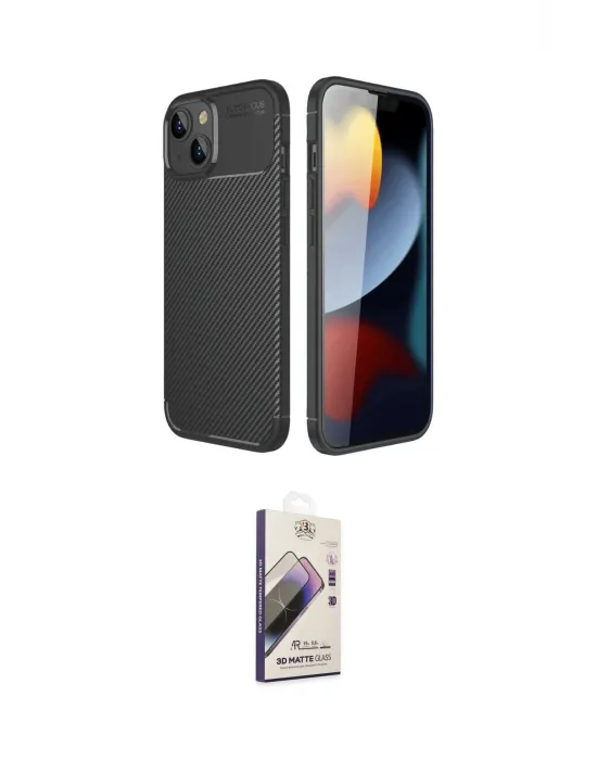 ieg™ iPhone 14 Kılıf Eksen Form Prime - Siyah Bilvis 3D Mat Cam Ekran Koruyucu