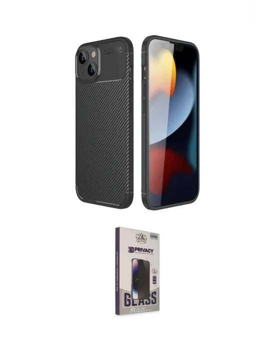 ieg™ iPhone 14 Kılıf Eksen Form Prime - Siyah Bilvis Hayalet Cam Ekran Koruyucu