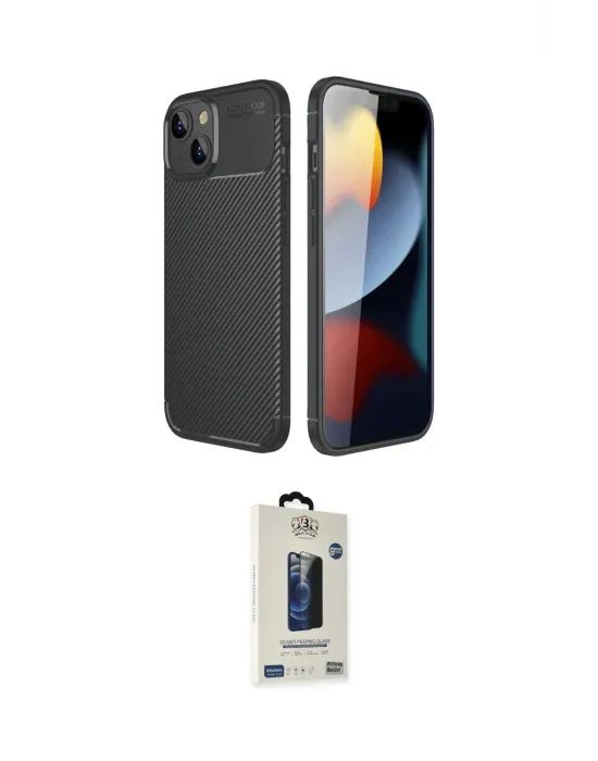 ieg™ iPhone 14 Kılıf Eksen Form Prime - Siyah Bilvis Hayalet Cam Ekran Koruyucu