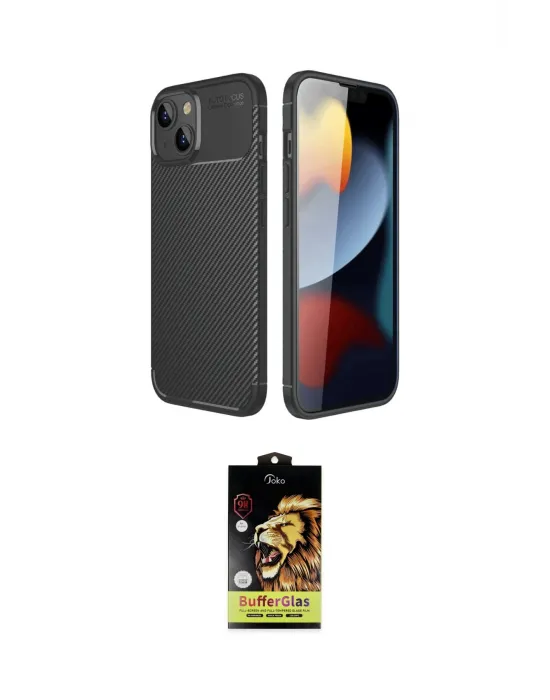 ieg™ iPhone 14 Kılıf Eksen Form Prime - Siyah Buffer Cam Ekran Koruyucu