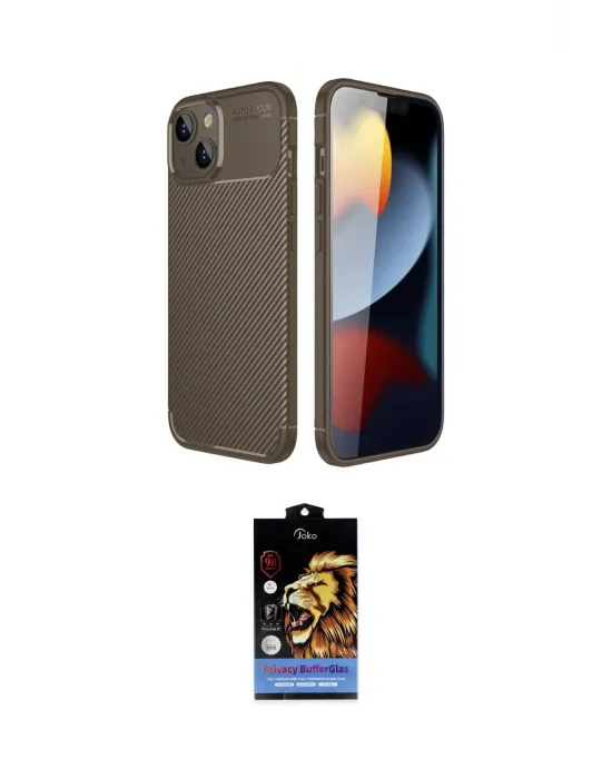 ieg™ iPhone 14 Kılıf Eksen Form Prime - Siyah Buffer Hayalet Cam Ekran Koruyucu