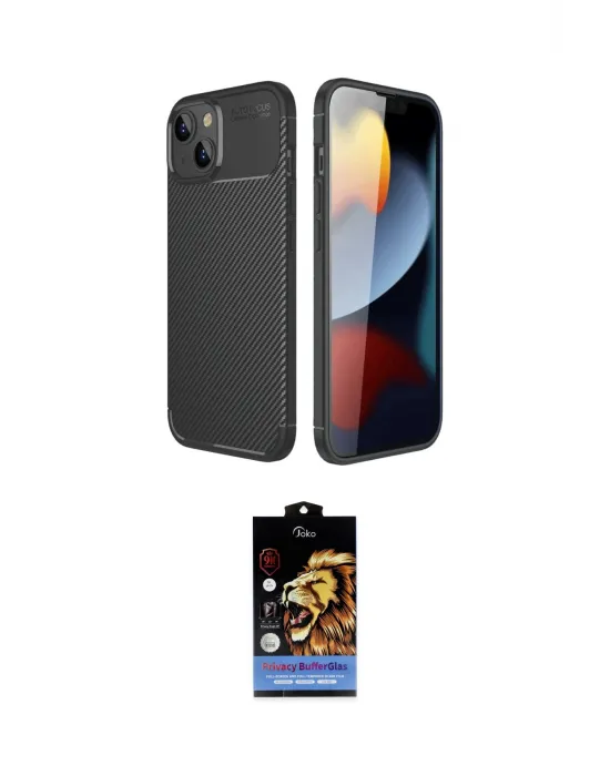 ieg™ iPhone 14 Kılıf Eksen Form Prime - Siyah Buffer Hayalet Cam Ekran Koruyucu