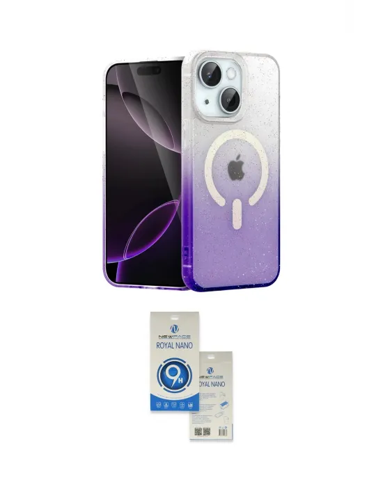 ieg™ iPhone 14 Kılıf Eksen Minimal Özel Seri - Şeffaf Royal Nano Ekran Koruyucu