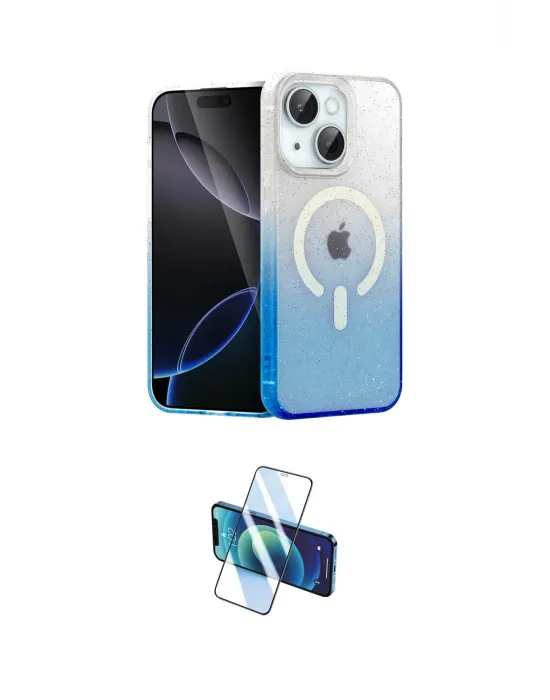 ieg™ iPhone 14 Kılıf Eksen Minimal Özel Seri - Siyah 3D Antistatik Cam Ekran Koruyucu
