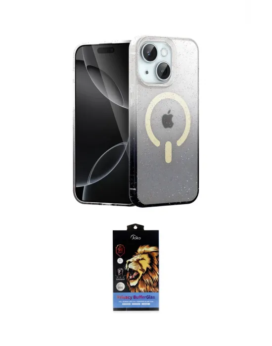 ieg™ iPhone 14 Kılıf Eksen Minimal Özel Seri - Siyah Buffer Hayalet Cam Ekran Koruyucu
