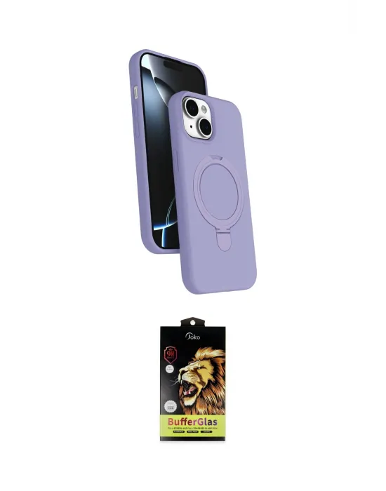 ieg™ iPhone 14 Kılıf İz Işık Koleksiyonu - Siyah Buffer Cam Ekran Koruyucu