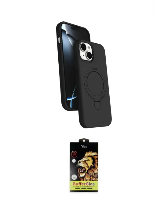 ieg™ iPhone 14 Kılıf İz Işık Koleksiyonu - Siyah Buffer Cam Ekran Koruyucu
