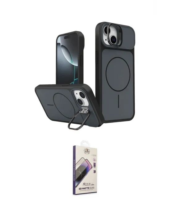 ieg™ iPhone 14 Kılıf İz Modern Prime - Siyah Bilvis 3D Mat Cam Ekran Koruyucu
